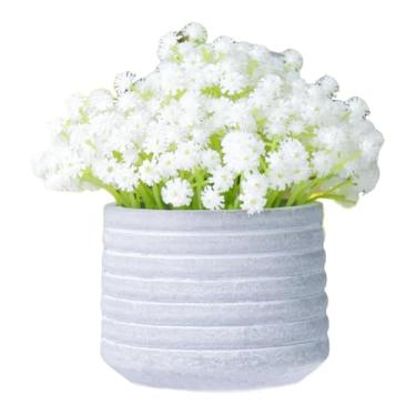 Imagem de Ioensy Planta artificial em vaso Gypsophila, flores artificiais, centro de mesa, mini planta artificial em vaso realista para prateleira interna, mesa, Branco