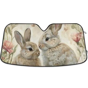 Imagem de Spring Bunnies Art Rabbit Protetor solar para para-brisa de carro Impressão retrátil personalizada Capa de para-brisa automotiva Protetor solar L, 144,8 cm x 80 cm