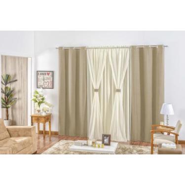 Imagem de Cortina Rustica 2,00 X 1,70 P/ Janela Sala Ou Quarto Bandô Voil E Malh