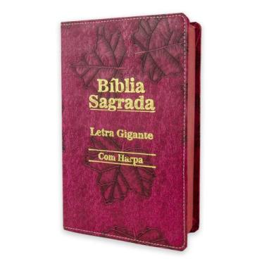 Imagem de Bíblia Sagrada Letra Gigante Luxo Folha Pink - C/ Harpa 14x21cm - REI 