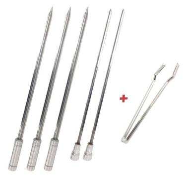 Imagem de Kit 5x Espetos Inox 40cm Espada, Coração E Pegador De Carn - INOX LAUR