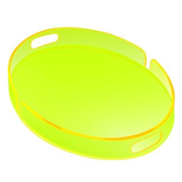 Imagem de Bandeja de servir de acrílico com alças grande bandeja decorativa para otomano 43 x 33 cm redonda para banheiro, comida, café, frutas, lanche, chá, jantar, sala de estar, verde neon