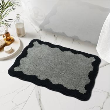 Imagem de Uphome Tapete de banheiro 45 x 66 cm para banheiro, lindo tapete de banheiro cinza e preto recortado, antiderrapante, lavável, macio irregular, tapete absorvente de microfibra para chuveiro, piso