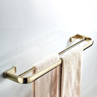 Imagem de Ferragens para banheiro em latão dourado - Toalheiros simples/duplos com suporte para papel | Kit de montagem em parede, toalheiros duplos