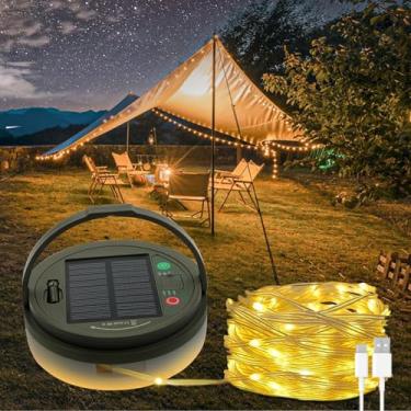 Imagem de TuoPuLife Cordão De Luzes Solares Para Camping, Fada 10,9 M, 130 Leds, Lâmpada Portátil À Prova D'Água Com 8 Modos Iluminação, Lanterna Tenda Recarregável Pendurar, Toldo, Jardim, Quintal, Decoração