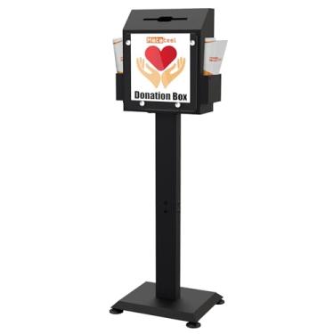 Imagem de Metateel Caixa de sugestões com suporte, caixas de doação pretas para arrecadação de fundos, urna de metal resistente com fechadura e chaves, ideal para votação, doação e eleição na igreja