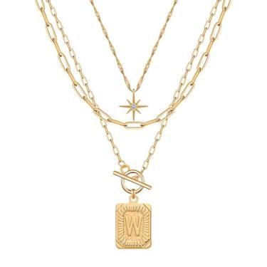 Imagem de Paxuan Colar feminino com inicial personalizada de 3 camadas de ouro delicado - Colar com pingente de letra em camadas de ouro 18K ajustável, corrente de clipe de papel, gargantilha, joias, presentes
