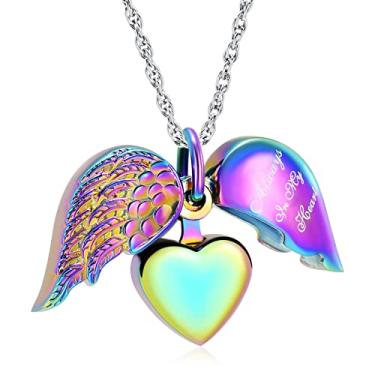 Imagem de shajwo Joias de cremação colar de urna de coração asa de anjo para cinzas memorial pingente de lembrança para mulheres e homens, Metal, aço inoxidável