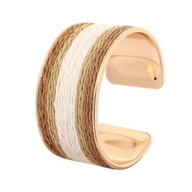 Imagem de Pulseira feminina de ráfia, colorida, grossa, declaração, onda irregular, férias, tropical, praia, primavera, verão, pulseira aberta à mão, boho, acessórios de bijuteria, One Size, Ráfia, Sem Pedra