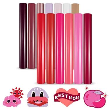 Imagem de HTVRONT Vinil De Transferência Térmica Rosa - 13 Folhas Hot Htv Em 12 Cores Sortidas, Vermelho Para Passar A Ferro Cricut E Cameo, Fácil Cortar Maconha