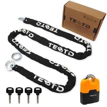 Imagem de Cadeado de corrente antifurto resistente - 250 cm de comprimento, 10 mm de espessura, 4 chaves para recipientes, trailers, quadriciclo