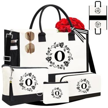 Imagem de Adoryoung Sacolas personalizadas para mulheres, 4 bolsas monograma, bordado frente e verso, inicial para presentes de aniversário, Bolsa com inicial