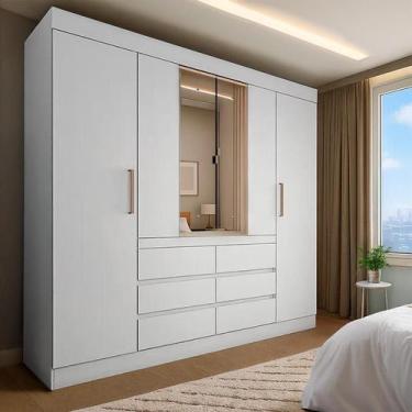 Imagem de Guarda-Roupa Casal com Espelho Trevi 4 Portas 6 Gavetas Branco - Moder