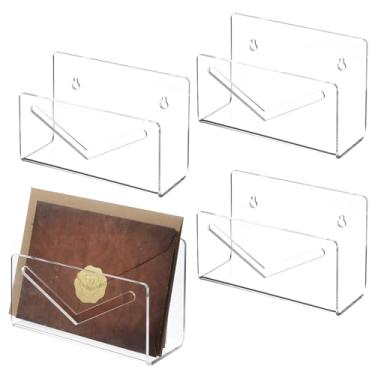 Imagem de Organizador de correio de acrílico com 4 peças, suporte de carta transparente e classificador de envelopes para mesa - organizador de arquivos vertical para casa, escritório, escola (transparente, 15