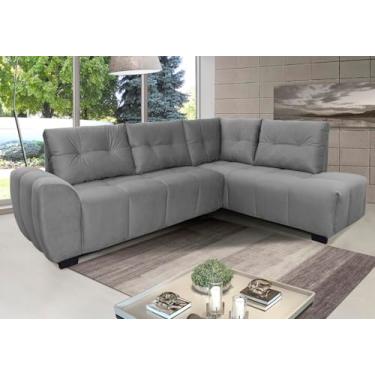 Imagem de Sofá de Canto 6 Lugares Hellen Lugano com Revestimento em Tecido Velut Cinza e 205/190 cm