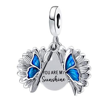 Imagem de YSAHan pingente de medalhão de girassol aberto bule borboleta para pulseira Pandora presente de dia das mães