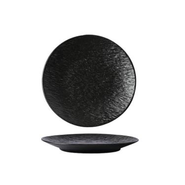 Imagem de Prato de cerâmica retrô com padrão de rocha estilo ocidental fosco requintado preto e branco - prato raso de 20 cm - preto