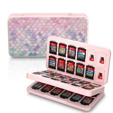 Imagem de NANANINO Capa Para Switch Lite/Switch Oled, Com Suporte 48 Cartões De Jogo E 24 Compartimentos Cartuchos Micro Sd, Forro Borracha Macio Portátil - Fish Scales