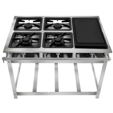 Imagem de Fogão Industrial 4 Bocas com Chapa P7 em Aço Inox Leona - Mr Fogões