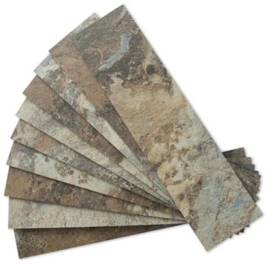 Imagem de AULIGET 4 peças de azulejos de parede Backsplash para descascar e colar de ardósia bege e marrom, 7,6 cm x 30,5 cm de pedra sintética de PVC para cozinha, banheiro, lavanderia, trailer, lareira