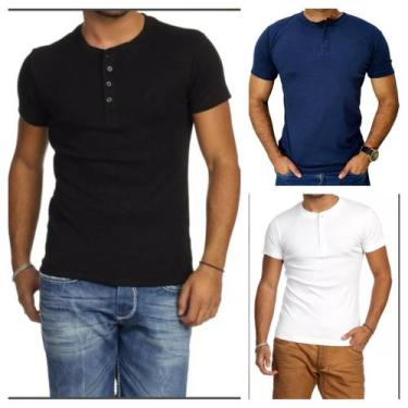 Imagem de Kit Com 3 Camiseta Henley SLIM FIT J SILVER Manga Curta 4 BOTÕES, 1 pr