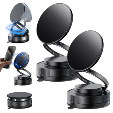 Imagem de Suporte magnético de telefone para carro, suporte magnético a vácuo de 360°, compatível com todos os smartphones, dobrável, economizando espaço e uso em várias cenas (preto) (2 peças)
