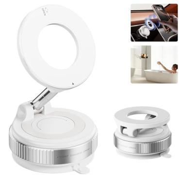 Imagem de Suporte de telefone magnético a vácuo para carro - Suporte de ventosa reforçada com rotação de 360°, design dobrável e retrátil compatível com todos os smartphones para carro/academia/espelho (branco)