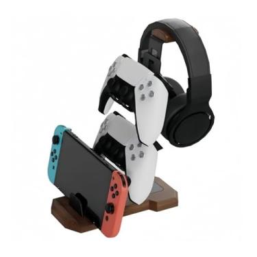 Imagem de Controller and Headphone Stand Wood for Gaming Desk Office Desk Controller And Headphone Holder for Gaming Gifts Headset Stand Headset Holder Compatible with Xbox PS5 Nintendo Switch Accessories