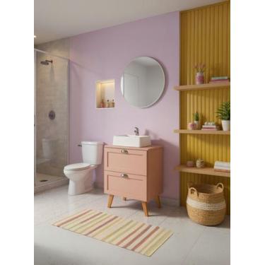 Imagem de Gabinete para Banheiro com Tampo Cuba e Espelho Redondo 60cm Retro Mdf