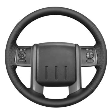 Imagem de MEWANT Capa de volante de couro artificial em relevo liso preto costurado à mão para Ford F-250 F-350 2011-2016