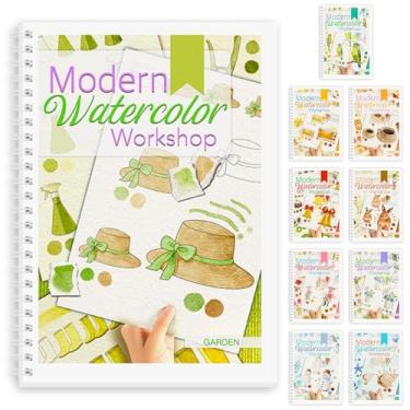 Imagem de Livro de exercícios em aquarela, livro de pintura para iniciantes, 12 padrões diferentes, artesanato para alívio do estresse para exploração criativa, presente para mulheres adultos e adolescentes