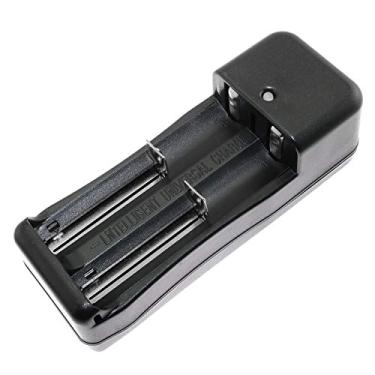 Imagem de DGZZI 1 carregador de bateria recarregável universal com 2 compartimentos, preto para baterias de íons de lítio 18650 16340 14500 10440 3,7 V (pode carregar baterias individualmente)