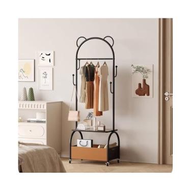 Imagem de ZzleoyuUUs-12 Suporte para casacos, cabideiro, ferro móvel, cesta de roupas sujas de alta qualidade (preto)