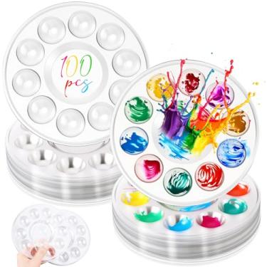 Imagem de AmazingSpark 100 paletas de bandeja de tinta descartáveis, suporte de tinta de plástico transparente para festa de pintura, artesanato faça você mesmo e festa de aniversário, 14 cm