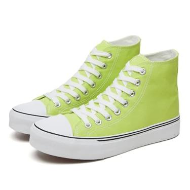 Imagem de Iarus Tênis De Cano Alto Feminino, Calçado Confortável Lona Branca Para Caminhada, Casual (Verde Fluorescente 06.5)