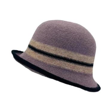 Imagem de Chapéu de Balde Dobrável de Lã Listrada Feminino - Estilo Elegante Fed