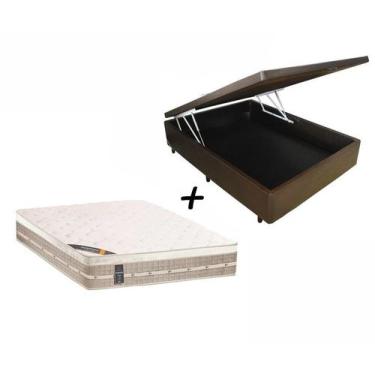 Imagem de Box Baú Casal Marrom + Colchão Castor Casal Molas Premium Tecnopedic 1