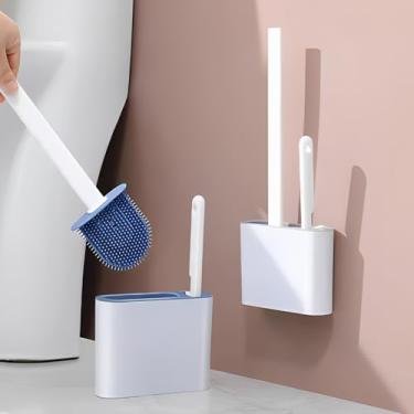Imagem de Kit 2 Escovas para Vaso Sanitário - Silicone Flexível + Escova Rígida, Suporte Ventilado com Fixação Adesiva (Parede ou Chão) - Limpeza Completa Sem Respingo