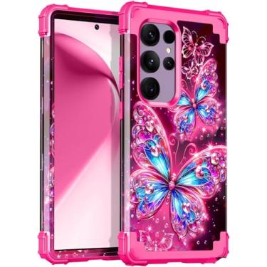 Imagem de Casetego Capa para Galaxy S24 Ultra 5G, brilham no escuro, três camadas, resistente, à prova de choque, proteção total, policarbonato rígido + capa amortecedora de TPU macio para Samsung Galaxy S24