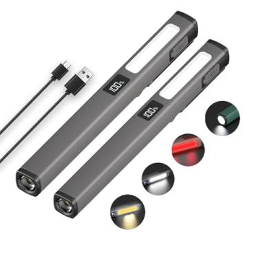 Imagem de Caneta recarregável pequena lanterna com luz de trabalho COB, lanterna de LED portátil de bolso lanternas brilhantes para casa, carro, emergências, com carregamento USB-C, 6 modos, visor LCD (cinza 2