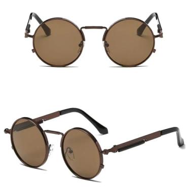 Imagem de HCPIHF Óculos estilo punk vintage masculino retrô redondo armação de metal feminino moda uv400 (chá)