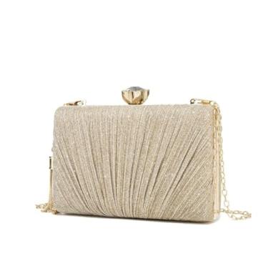 Imagem de Bolsa Clutch Festa Feminina Dourada Superfície Poliéster Mão Ombro Transversal Com Correntes Removíveis
