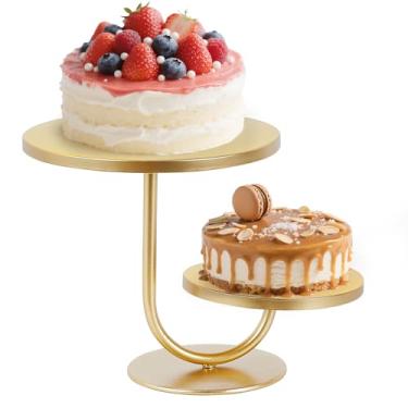 Imagem de Suporte de bolo de 2 camadas – Suporte de bolo dourado de metal para festa, torre de cupcake, exibição de sobremesa para casamentos, aniversários, diâmetros, 17,78 cm e 25,4 cm