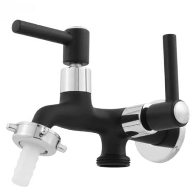 Imagem de Torneira de Tanque e Máquina de Lavar, Luxo, Preta, ABS com Acabamento Cromado, 1/2 Polegada, Mecanismo 1/4 de Volta, com Bico Plástico e Adaptador