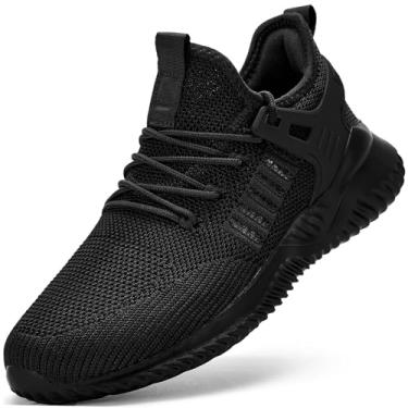 Imagem de SDolphin Tênis de caminhada masculino – Tênis de corrida de espuma viscoelástica sem cadarço para treino atlético, academia, corrida, leve, respirável, casual, Todo preto, 38
