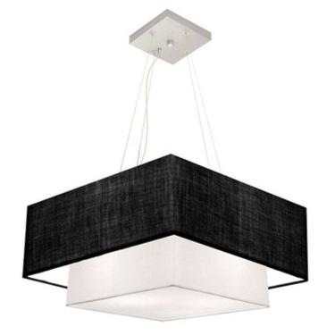 Imagem de Lustre Pendente Duplo Quadrado Vivare Md-4066 Cúpula Em Tecido 50x35cm - Bivolt Preto-branco 127/220v