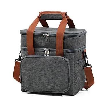 Imagem de Bolsa Térmica Com Alça Transversal 2 Compartimentos Porta Marmita Lancheira Escola Trabalho Passeio Academia (Preto)