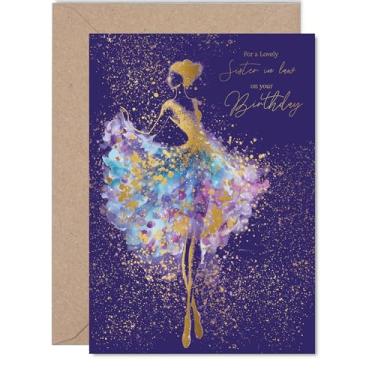 Imagem de Cartão de aniversário Gold Sister in Law - Bailarina dançante - Cartão de feliz aniversário para cunhada do irmão irmão, 12 x 17 cm Golden Luxury Elegant Silhouette Bday Cartões comemorativos