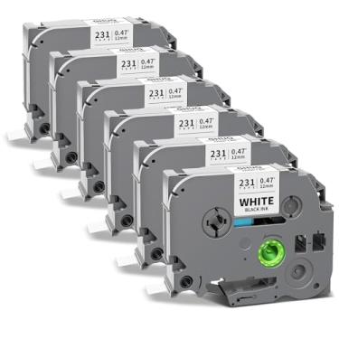 Imagem de Fita de etiqueta TZ-231 compatível com Brother TZe-231 TZ-231 Tze 12 mm 0,47 laminado branco P Touch Tz refil de etiquetas, preto sobre branco, para Ptouch PT-D200 D220 PT-D210 PTH100 H110 PT-D400