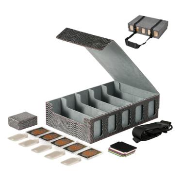 Imagem de Scimi Trading Card Storage Box 3800+ with 5 View Windows, 20 Colorful Dividers & 5 Supporters, Leather Magnetic Closure Deck Box for YuGiOh/MTG/Sports Cards - Runed Wyrmleather (5N-Window)